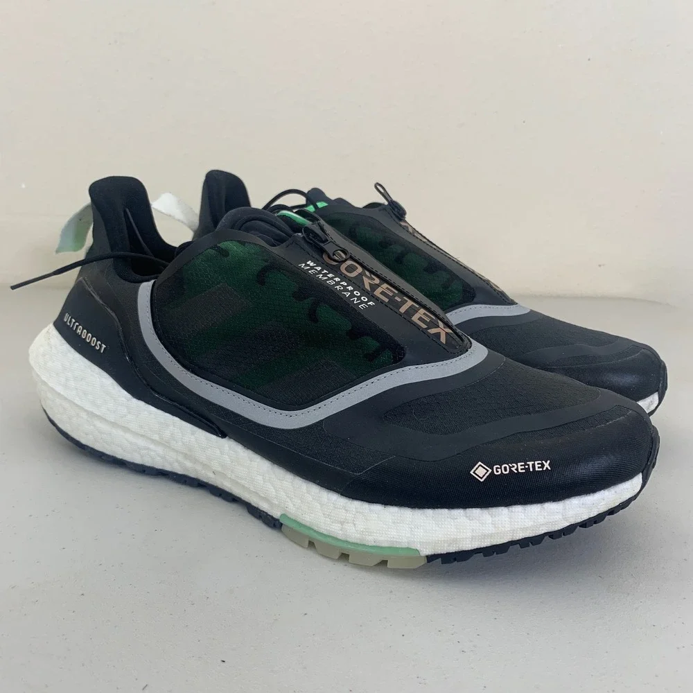 Adidas Ultraboost 22 GTX Sneakers Mens 13 Black Green Waterproof Running GX9127